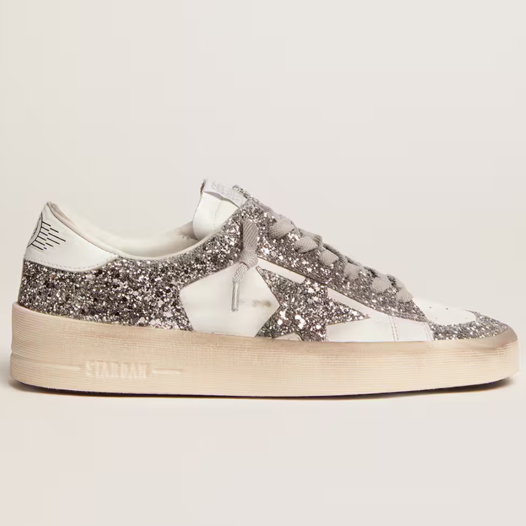 Golden Goose Women's Stardan In White Leather And Glitter Size 40